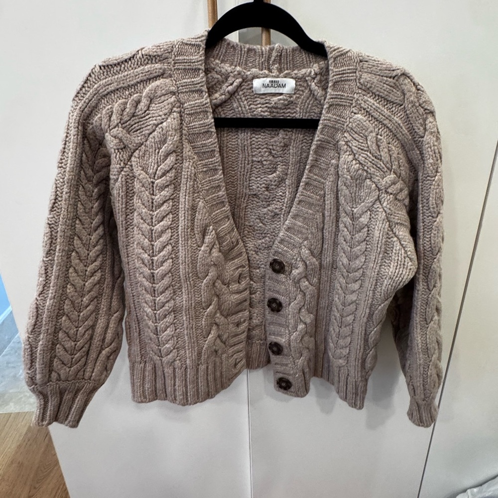 NAADAM Taupe Cable Knit Cardigan